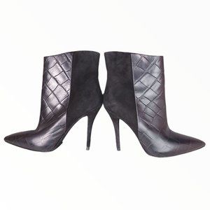 Brian Atwood Djuna Croc Embossed Suede Ankle Boots Black Women's Size 7.5